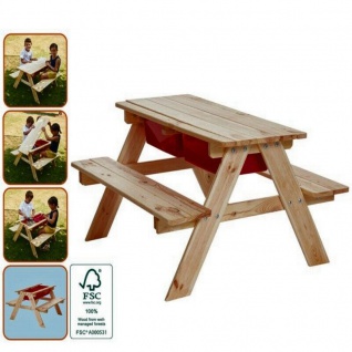 Kinder Spieltisch Sitzgruppe Outdoor Holz Natur Sand und Wassertisch Garten 