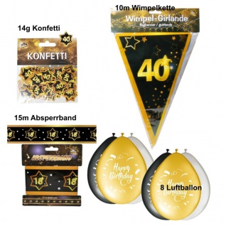 Luftschlangen "40" Geburtstag Jubiläum Schwarz/Gold Dekoration Party Deko #006 