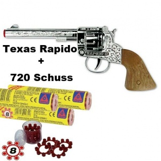 TEXAS RAPIDO Knall-Pistole mit 720 Schuß Munition Kinder Spielzeug Revolver