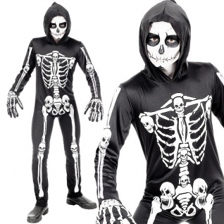 Skelett Kostüm für Kinder schwarz-weiß Halloween Karneval Fasching - PREISHIT -