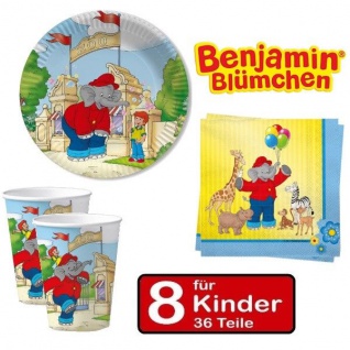 56tlg Spar-Set BENJAMIN BLÜMCHEN Kinder Geburtstag Party Deko Teller Becher