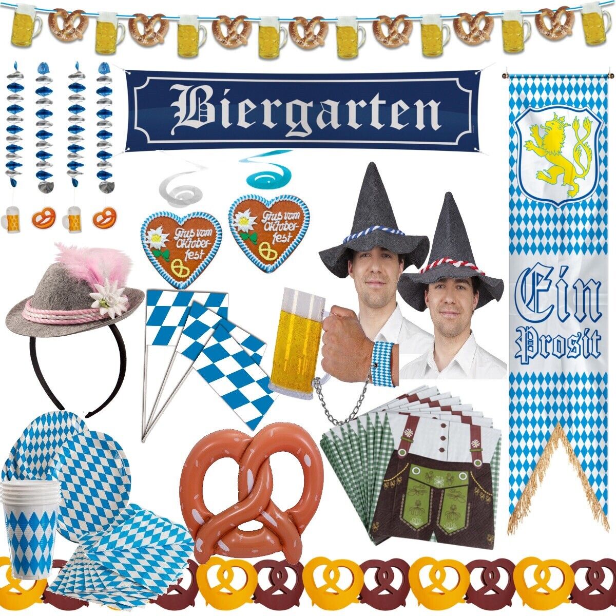 Oktoberfest Wiesn Bayern Bavaria Raute Blau Weiss Dekoration Deko Party Set 