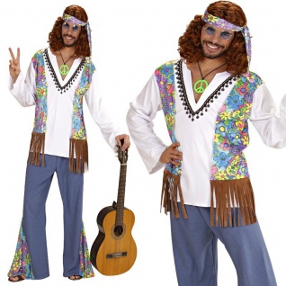 60er 70er Herren Hippie Kostüm Gr: L (52) Schlagermove Flower Power Woodstock