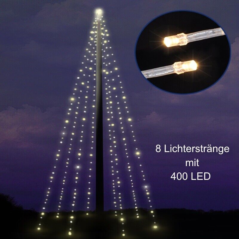 Lichterkette Fahnenmast 400 LED Fahnenstange Weihnachtsbeleuchtung je 8x10m