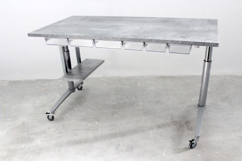 Designer Schreibtisch Höhenverstellbar in Betonoptik mit Rollen - Vorschau 1