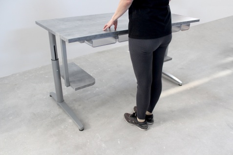 Designer Schreibtisch in Betonoptik mit 2 Regalen Höhenverstellbar 5