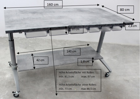 Designer Schreibtisch & Packtisch in Betonoptik Höhenverstellbar - Vorschau 3