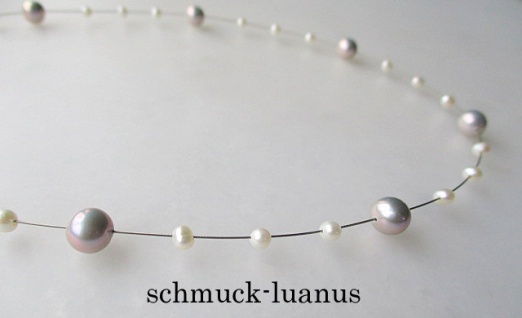 Perlenkette Draht weiß grau Perlencollier Drahtkette Perlkette
