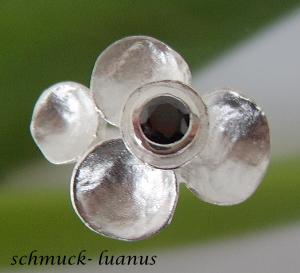 Silber Ring matt Blütenring Zirkonia schwarz Damen Silberringe