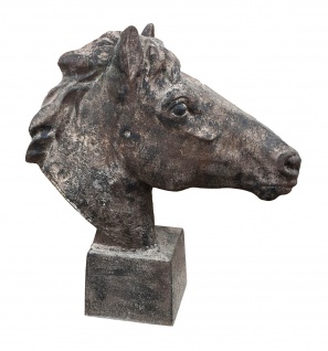 Klassik edler Pferdekopf auf Sockel Statue Gusseisen Antikbraun