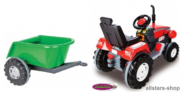 Jamara Kinder-Auto Ride On Traktor Trecker Elektro-Traktor rot mit Hänger grün