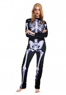 Kostüm Damen Frauen Halloween Karneval Skelett Knochengerippe Gespenst S W-0215 - Vorschau 3