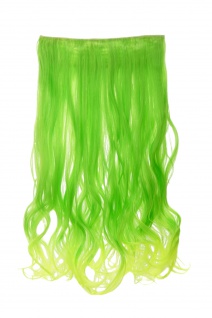 Haarteil breit Haarverlängerung 5 Clips wellig zweifarbig Hellgrün-Neongrün-Mix