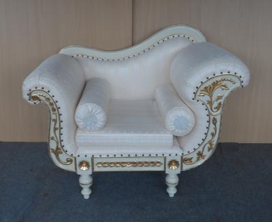 Wunderschöner Sessel Hochzeitssessel Mahagoni Farbe Holz weiß gold / Stoff textil hell