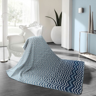 Biederlack Wohndecke Soft Cotton Trend Seaside " Wave" 150 x 200 cm blau