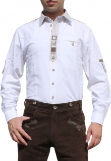 Trachtenhemd für Trachten Lederhosen mit Verzierung Trachtenmode wiesn weiß