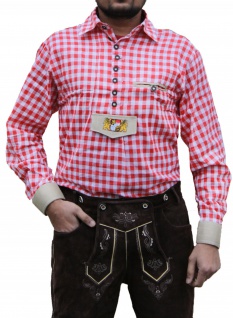 Trachtenhemd mit Bayerischem Wappen bestickt für Trachten Lederhosen rot/kariert 1