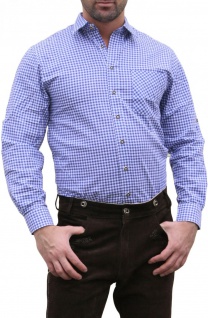 Trachtenhemd für Lederhosen mit Verzierung dunkelblau/kariert