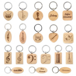 keepdrum Personalisierter Schlüsselanhänger mit Namens-Gravur und Musik-Motiv