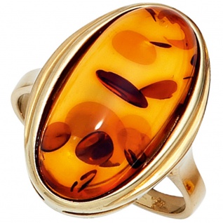 Damen Ring 375 Gold Gelbgold 1 Bernstein-Cabochon orange Bernsteinring Goldring