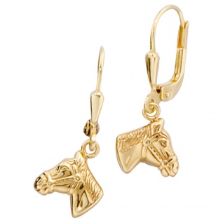 Kinder Boutons Pferdeköpfe Pferde 333 Gold Gelbgold Ohrringe Ohrhänger