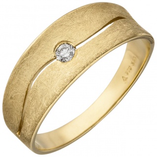 Damen Ring 585 Gold Gelbgold eismatt 1 Diamant Brillant 0, 06ct. Diamantring