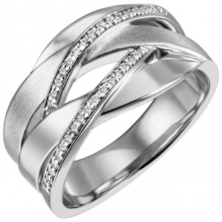 Damen Ring breit 925 Sterling Silber 34 Zirkonia Silberring