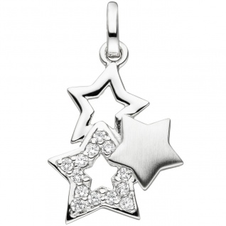 Anhänger Stern Sterne 925 Sterling Silber teil matt 13 Zirkonia Silbersterne