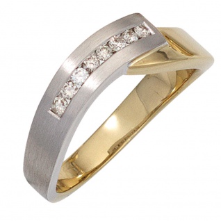 Damen Ring 585 Gold Gelbgold Weißgold bicolor teilmatt 8 Diamanten Brillanten