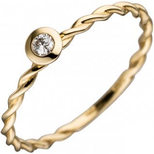 Damen Ring gedreht 585 Gold Gelbgold 1 Diamant Brillant 0, 05ct. Goldring