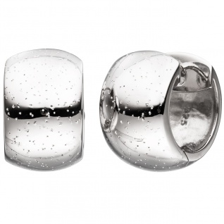 Creolen breit rund 925 Sterling Silber Ohrringe mit Glitzereffekt Silbercreolen