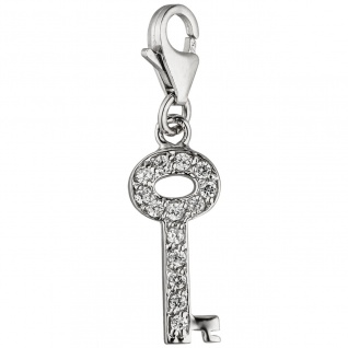 Einhänger Charm Schlüssel 925 Sterling Silber 14 Zirkonia