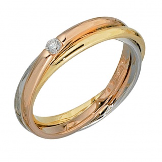 Damen Ring verschlungen 585 Gold tricolor dreifarbig 1 Diamant Brillant 0, 06ct.