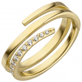 Damen Ring 925 Sterling Silber vergoldet 11 Zirkonia Spiralring Spirale - Vorschau 1