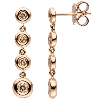 Ohrhänger 585 Gold Rotgold 8 Diamanten Brillanten braun Ohrringe Diamantohrringe - Vorschau 