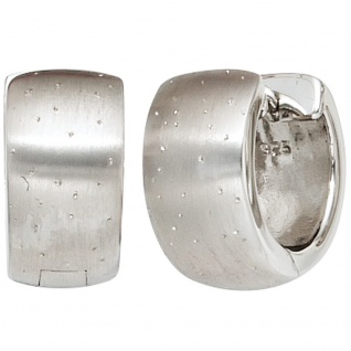 Creolen breit rund 925 Sterling Silber mattiert mit Glitzereffekt Ohrringe