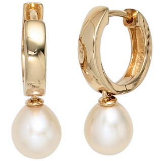 Creolen 925 Silber gold vergoldet 2 Süßwasser Perlen Ohrringe Perlenohrringe