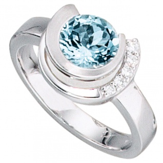 Damen Ring 585 Gold Weißgold 1 Aquamarin hellblau blau 5 Diamanten Brillanten