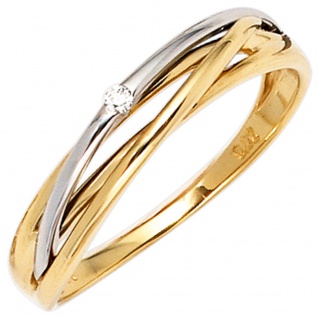 Damen Ring 585 Gold Gelbgold Weißgold bicolor 1 Diamant Brillant 0, 02ct.