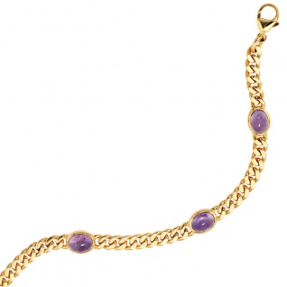 Armband 585 Gold Gelbgold 19 cm 4 Amethyst-Chabochons lila violett Goldarmband