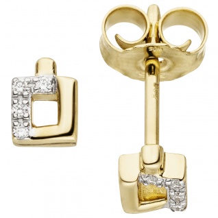 Ohrstecker eckig 585 Gold Gelbgold bicolor 8 Diamanten Brillanten Ohrringe