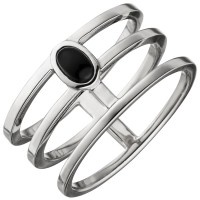 Damen Ring 3-reihig breit 925 Sterling Silber 1 Onyx Silberring Onyxring - Vorschau 2