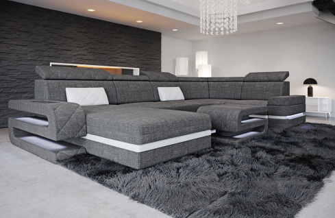 Polster Wohnlandschaft Polstercouch Stoffsofa modern BOLOGNA U Form Design Couch