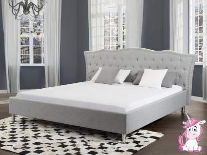 NEU Barock Polsterbett Unicorn Bett mit Stoffbezug grau + Strasssteine + Lattenrost / Bettkasten