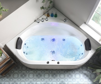 Luxus Whirlpool Badewanne Malta 140 x 140 cm mit 12 Massage Düsen LED Spa für Bad Eckwanne günstig