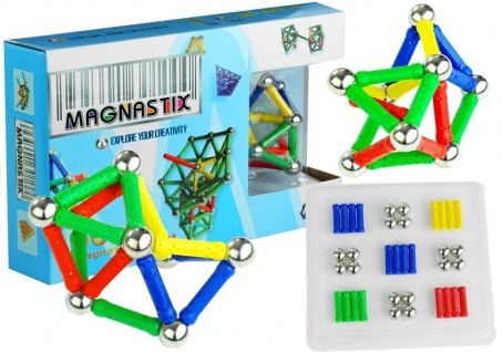 LEANToys Magnetbausteine MAGNASTIX 60 Elemente Bausteine Magnet-Formenspiel Set
