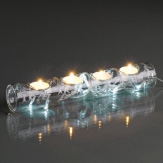 Hellum Glaskerzenhalter m. LED warmweiß/silber innen batteriebetrieben