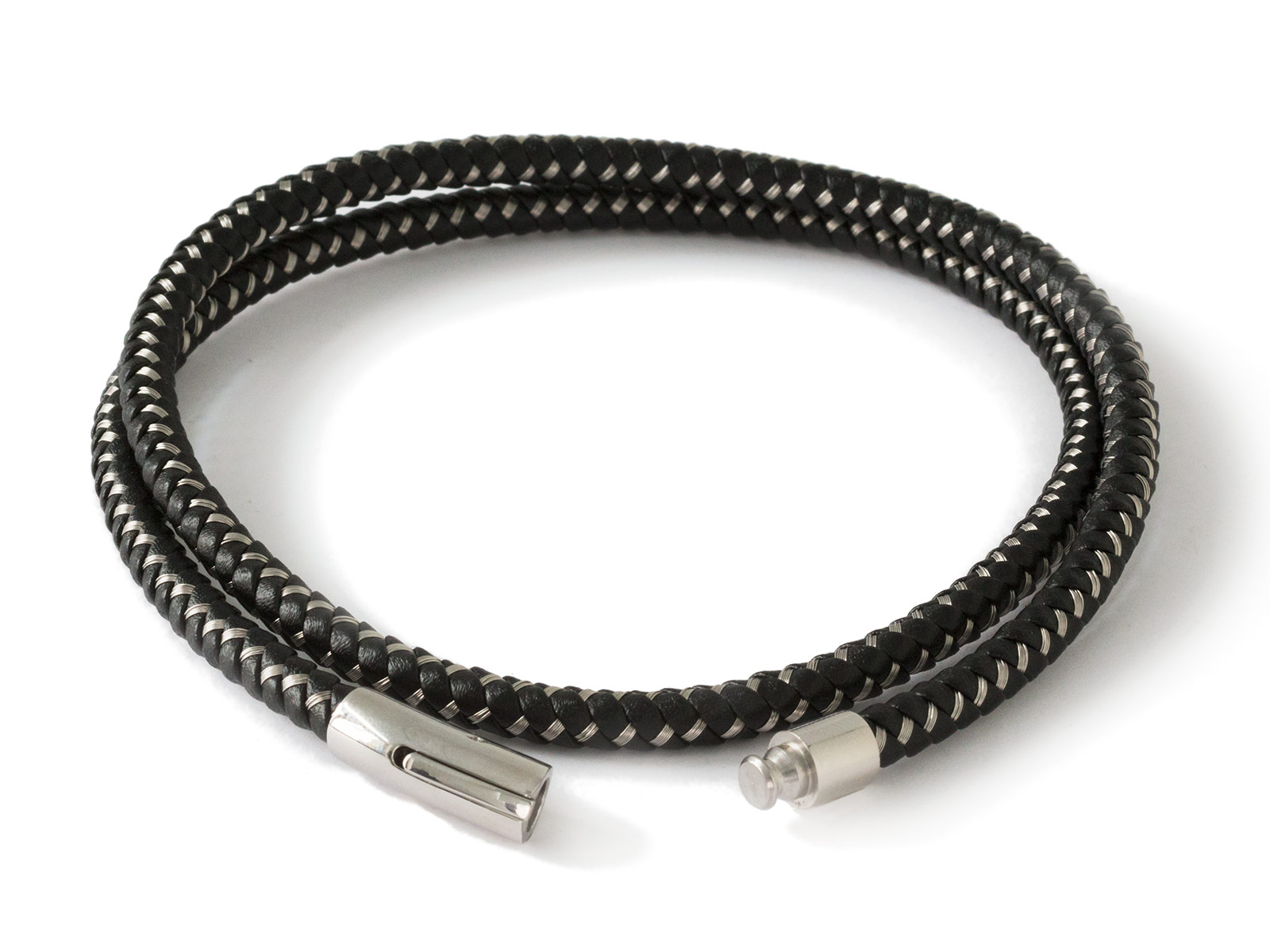 Lederkette/Halsband geflochten 3mm Edelstahl-Druckverschluss Schmuckperlen NEU
