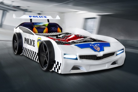 Autobett Police Polizei mit blinkendem Blau-Rotlicht