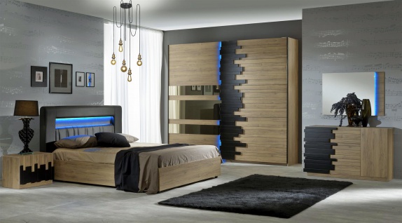 Schlafzimmer Set Mozart in Buche Optik 6 teilig ohne Lattenrost / 7 Zonen Comfortschaum-Matratze ca.16cm Hoch